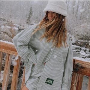Daily Drills Oversized Green Striped Button Down XS/S